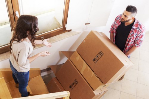 Charity donation items prepared for reuse from storage